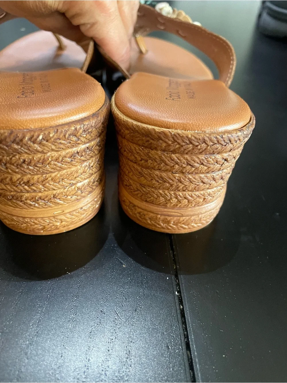 Fabio Maggenti Sandal ladies 9Tan Multi Floral Leather stone Italy shoes wedge